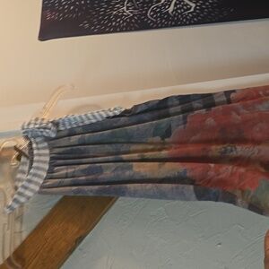 Tan Tunic sleeveless tie neck top rustic rose stripe design.new